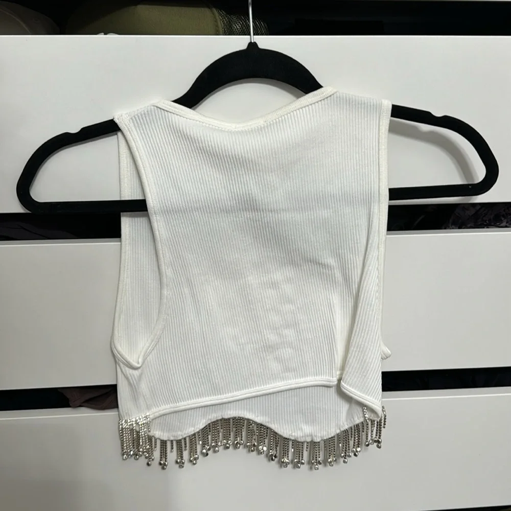 ZARA RHINESTONE HEM CROP TOP CONTOUR TANK - Picture 4 of 5